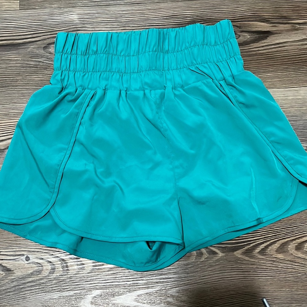 blue high rise shorts